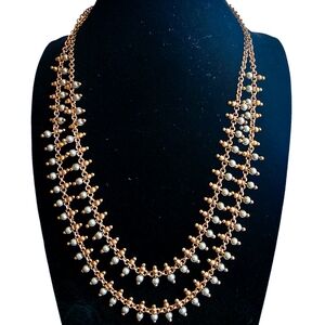 Lucky Brand Rose Gold Pearl Layered Necklace Double Strand Romantic